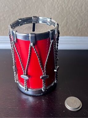 Vintage 1980s Gorham Silverplate Drum Coin Bank, Red Snare Drum, Musician Gift
